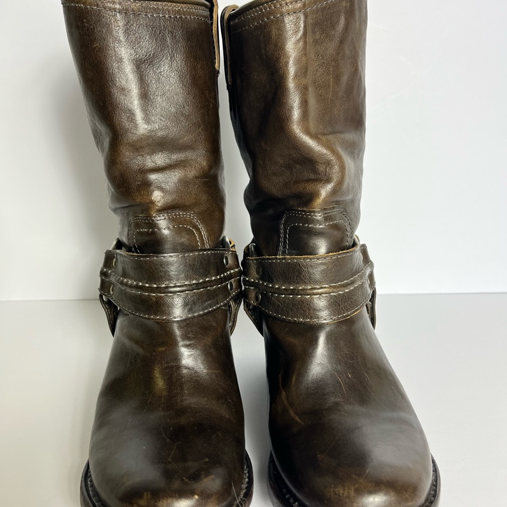 Frye Dark Brown Leather Harness Mid-Calf Boots - Picture 2 of 12